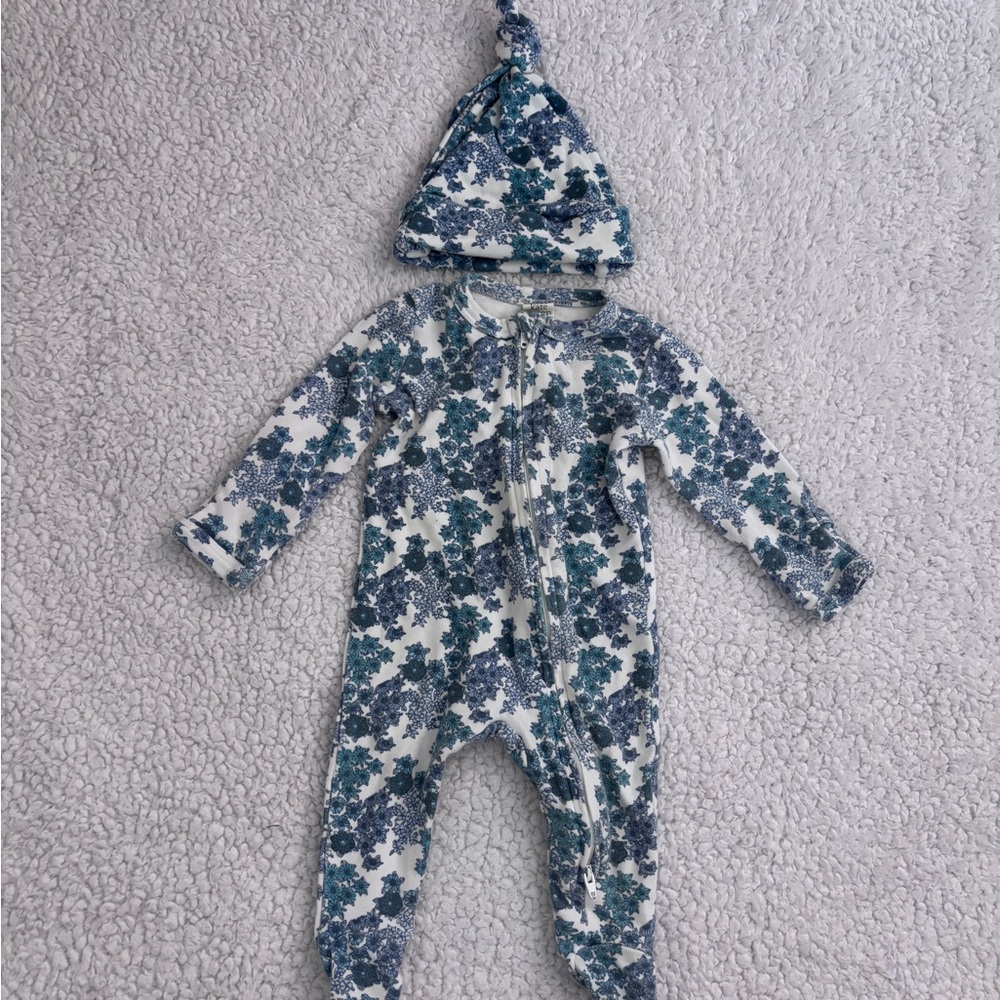 Kate Quinn Floral Blue Footie and Hat
